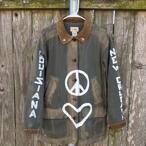 LL bean Khaki Jacket with Peace and Heart Motif